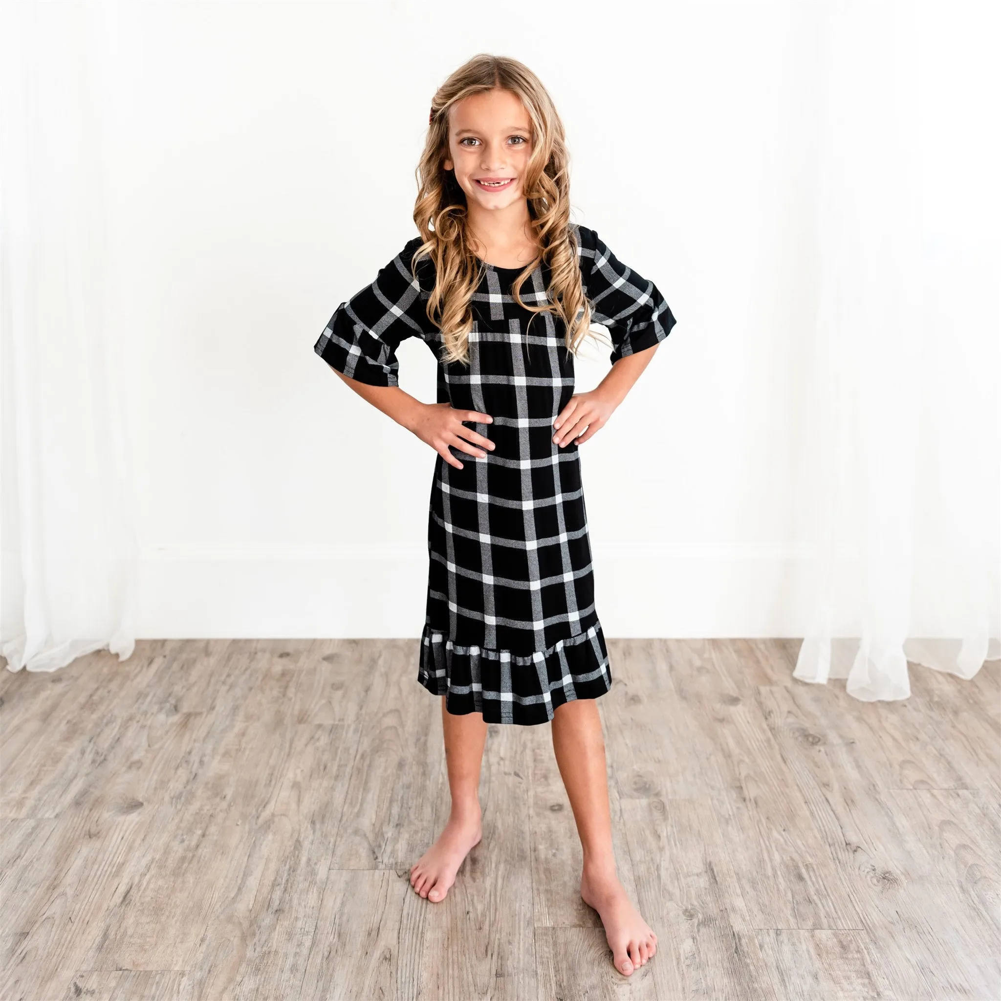 Noel House Dress (Girls' Sizes): Black Plaid