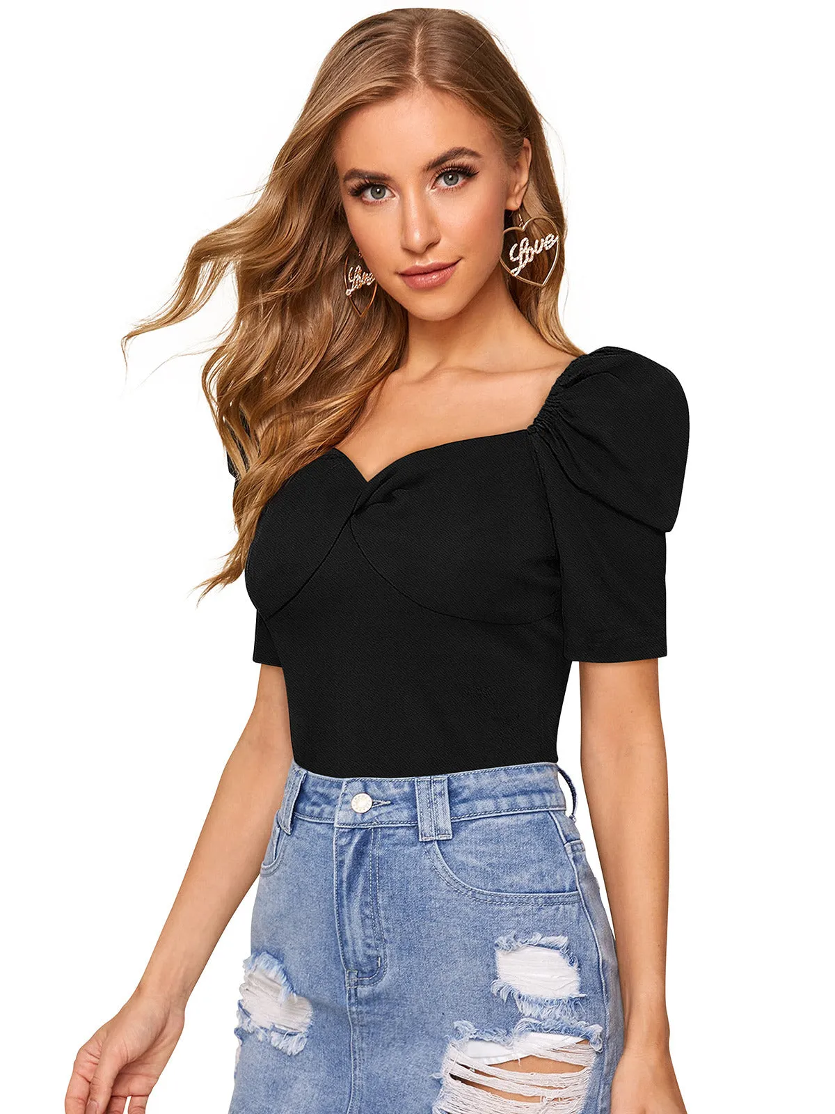 Odette Black Knit Fabric Top For Women