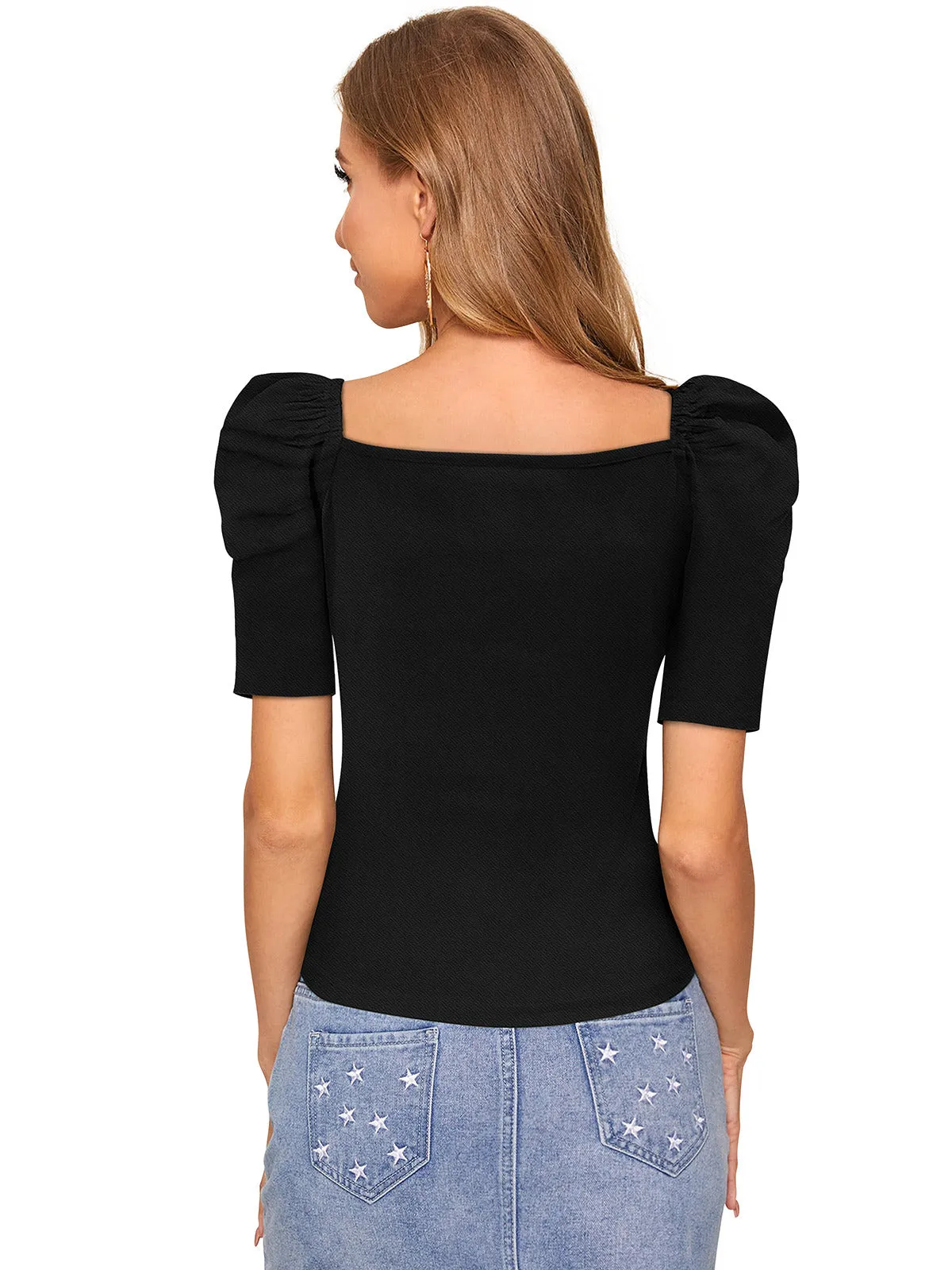 Odette Black Knit Fabric Top For Women