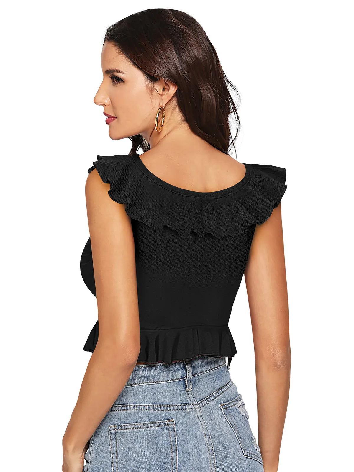 Odette Black Knit Fabric Top For Women