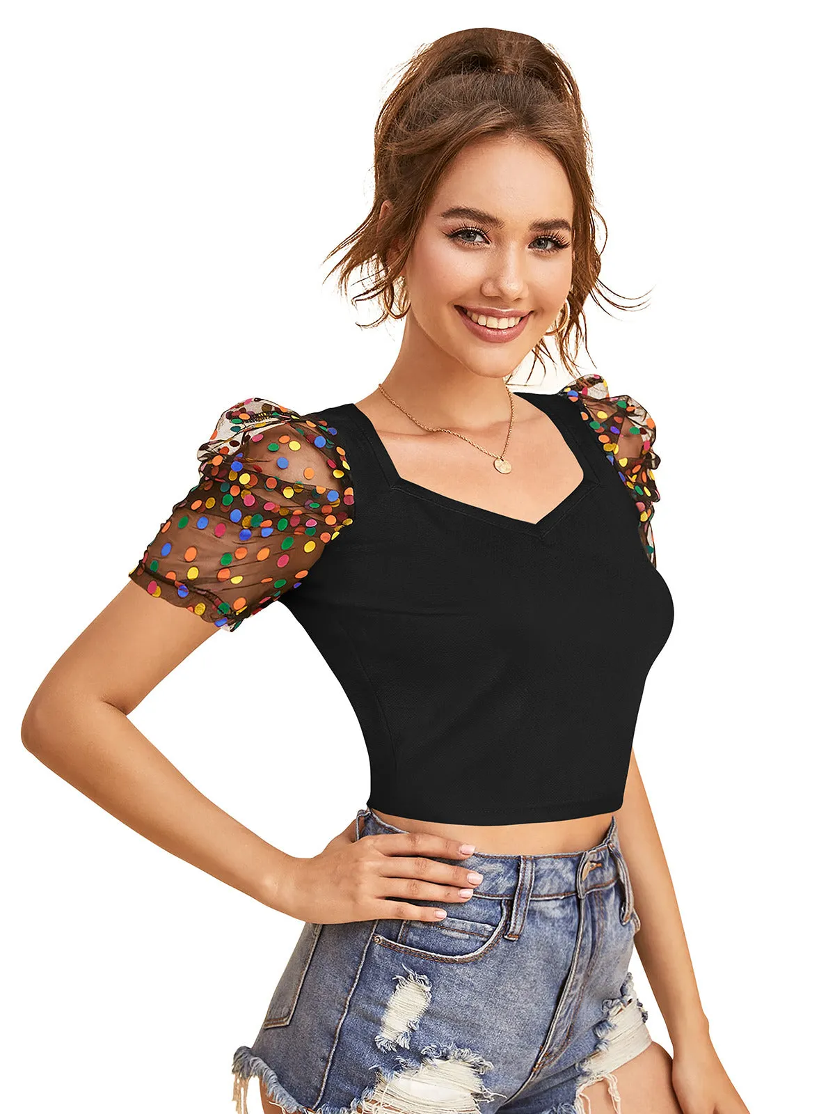 Odette Black Knit Fabric Top For Women