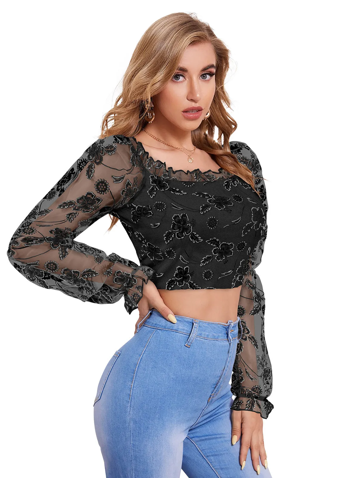 Odette Black Knit Fabric Top For Women