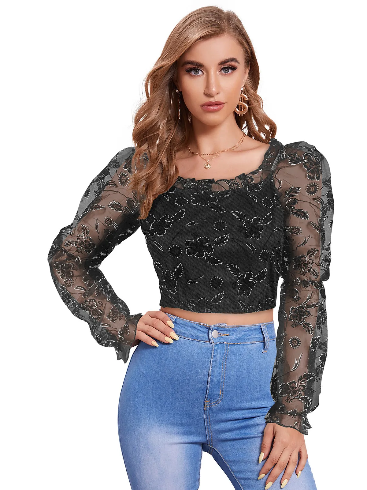 Odette Black Knit Fabric Top For Women