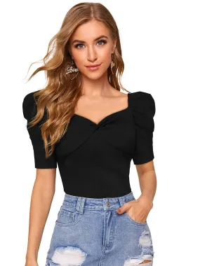 Odette Black Knit Fabric Top For Women