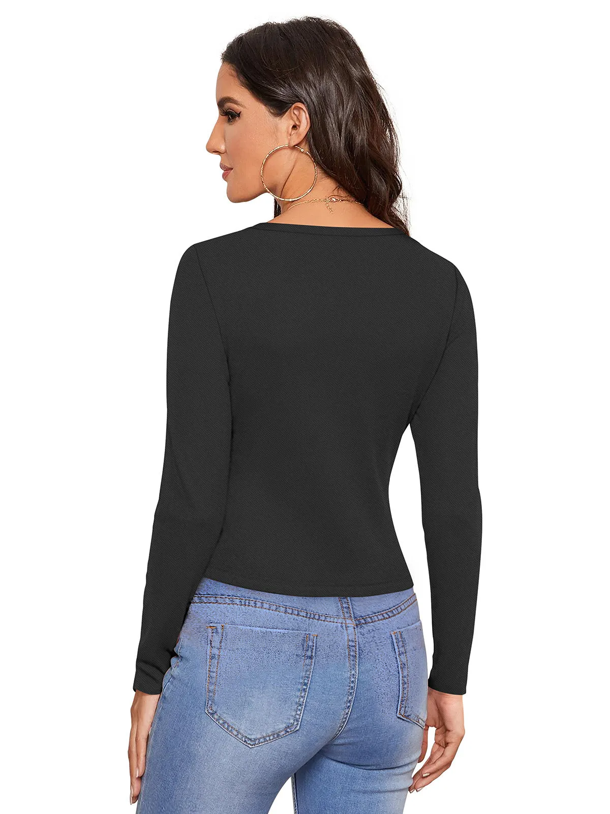 Odette Black Polyester Solid Top For Women