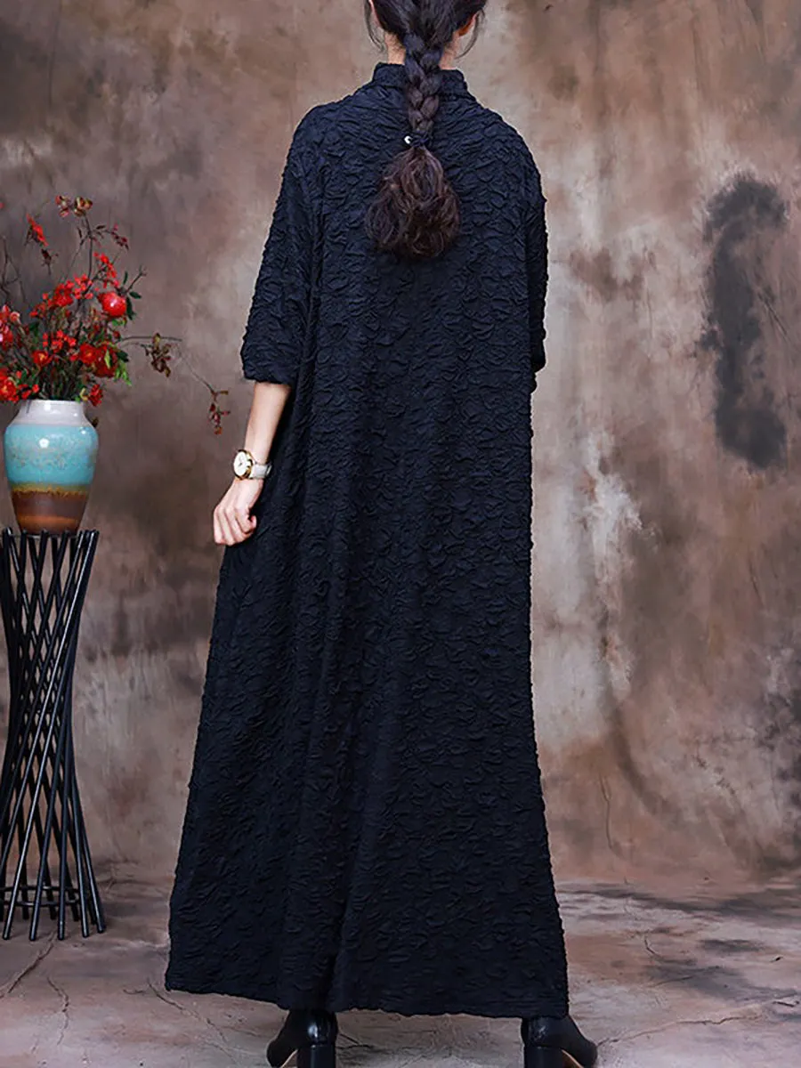 Pocket Pleated Long Sleeve Women Maxi Dress