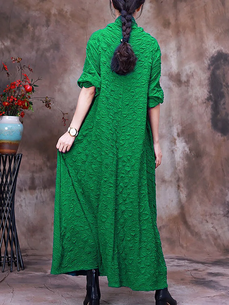 Pocket Pleated Long Sleeve Women Maxi Dress