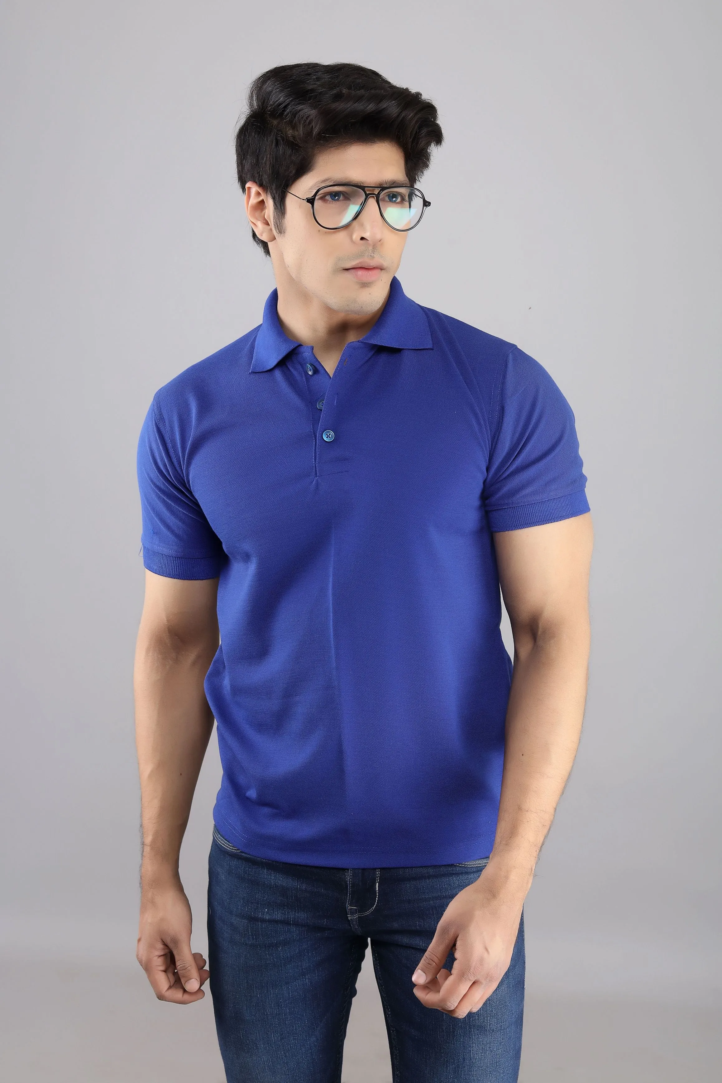 Polo T Shirts - Men Royal Blue Solid Polo Collar T-shirt