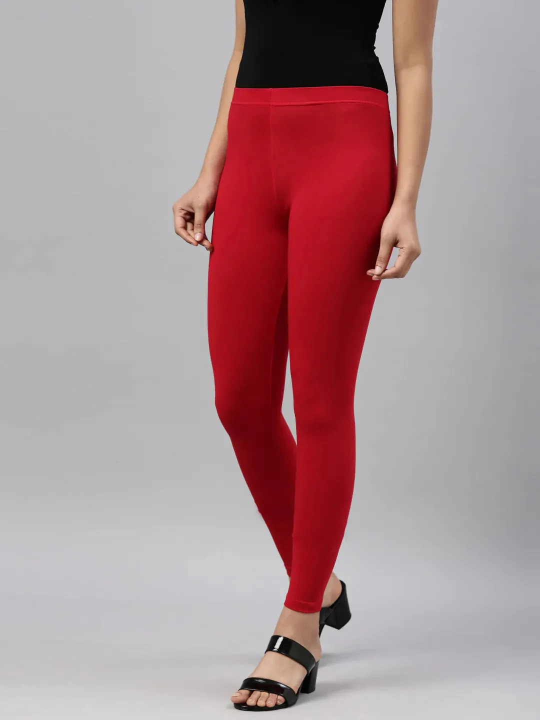 Premium Stretchable Cotton Fabric Red Leggings For Women