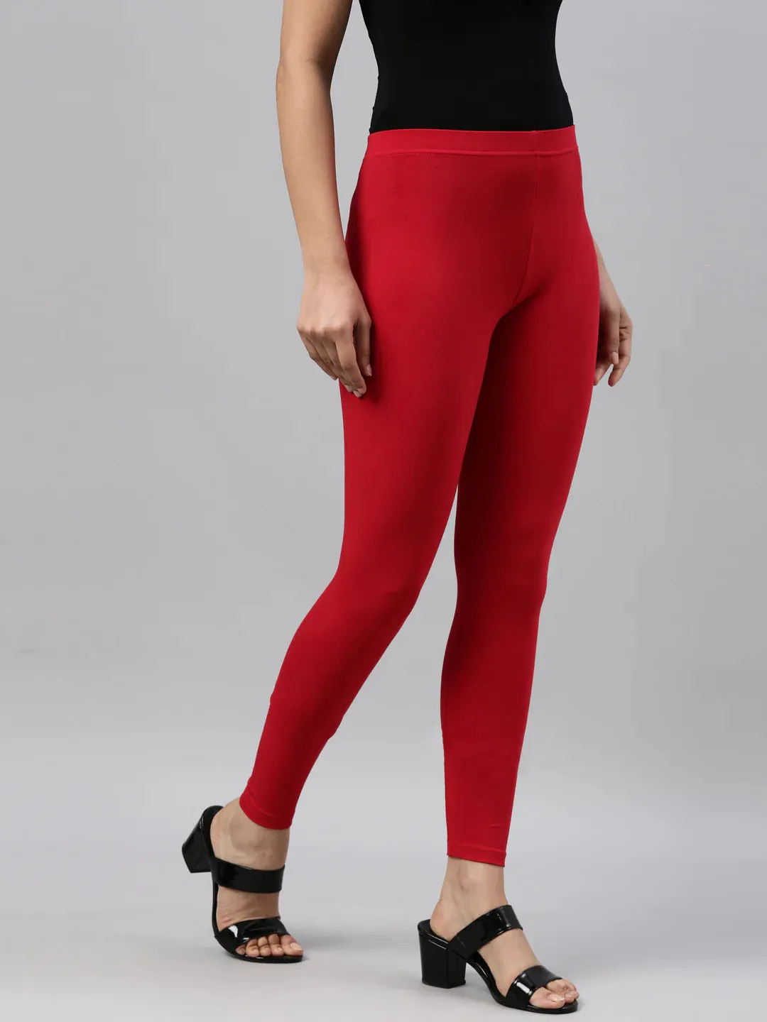 Premium Stretchable Cotton Fabric Red Leggings For Women