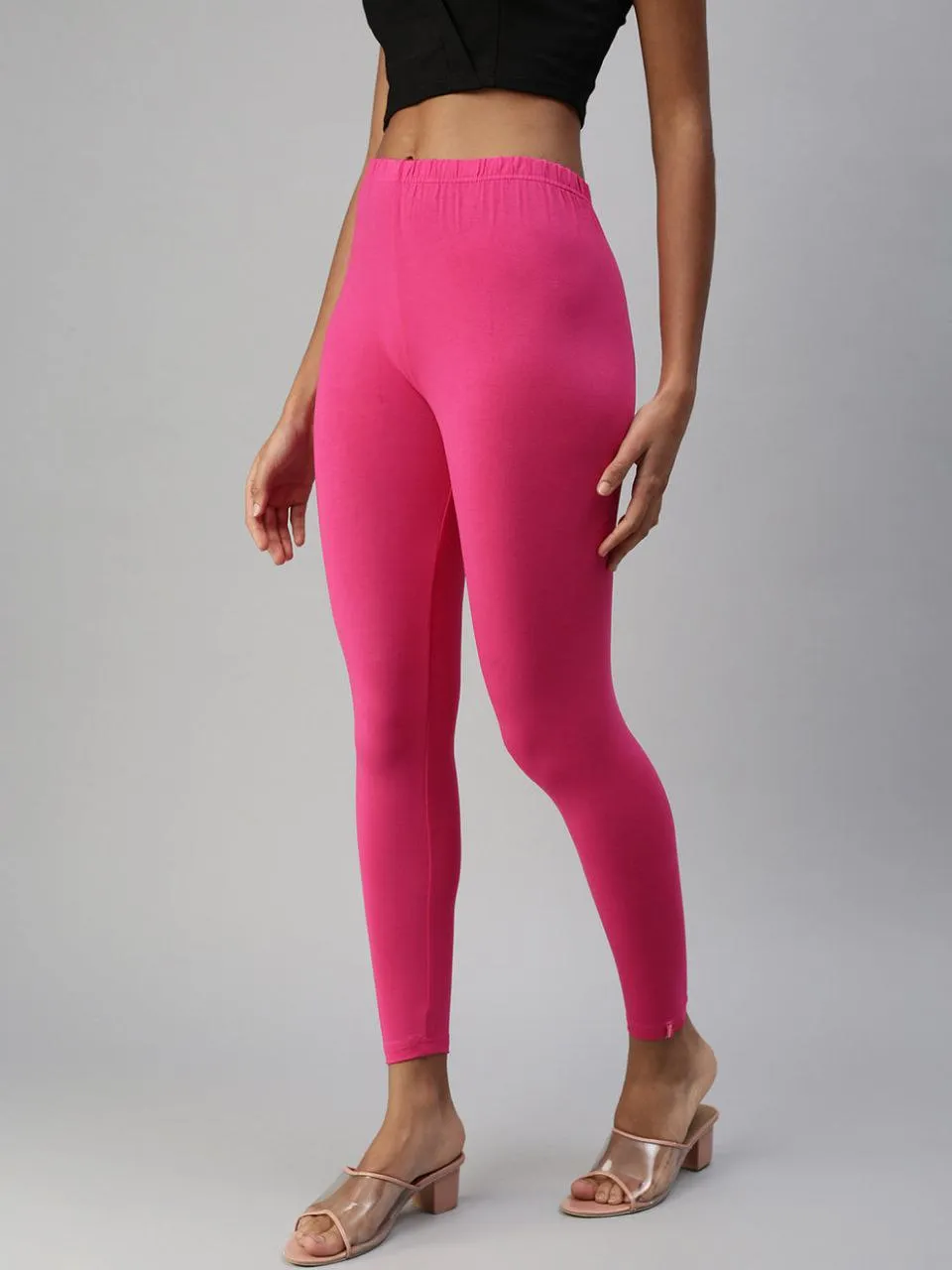 Pretty Rani Pink Color Cotton Ankle Length Leggings For Women