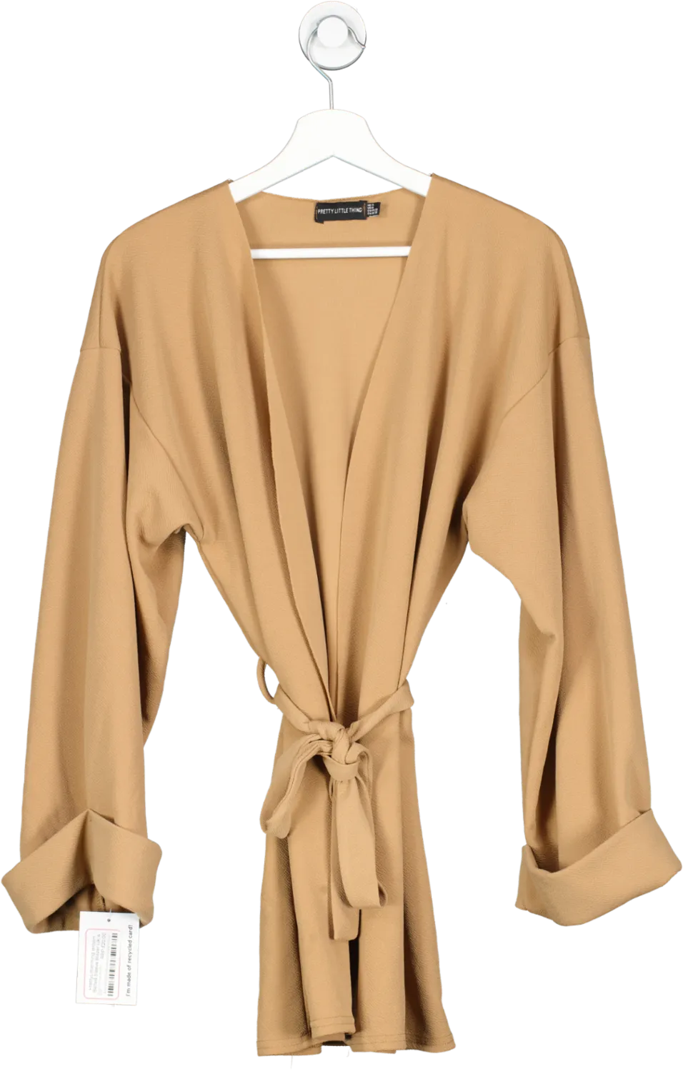 PrettyLittleThing Brown Belted Sleeve Blazer UK 4