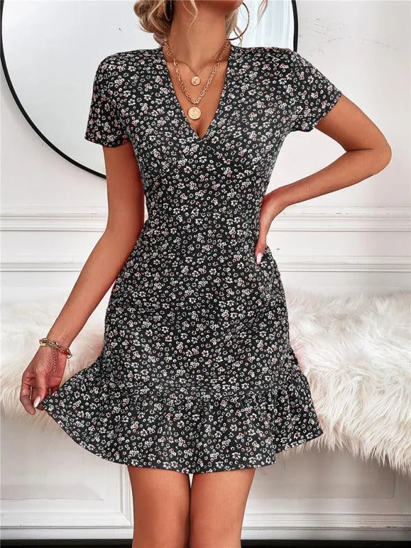 Printed Short Sleeve Mini Day Dress