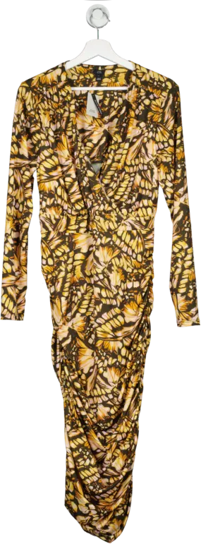 River Island Yellow Butterly Wing Stretch Midi Dress UK 16