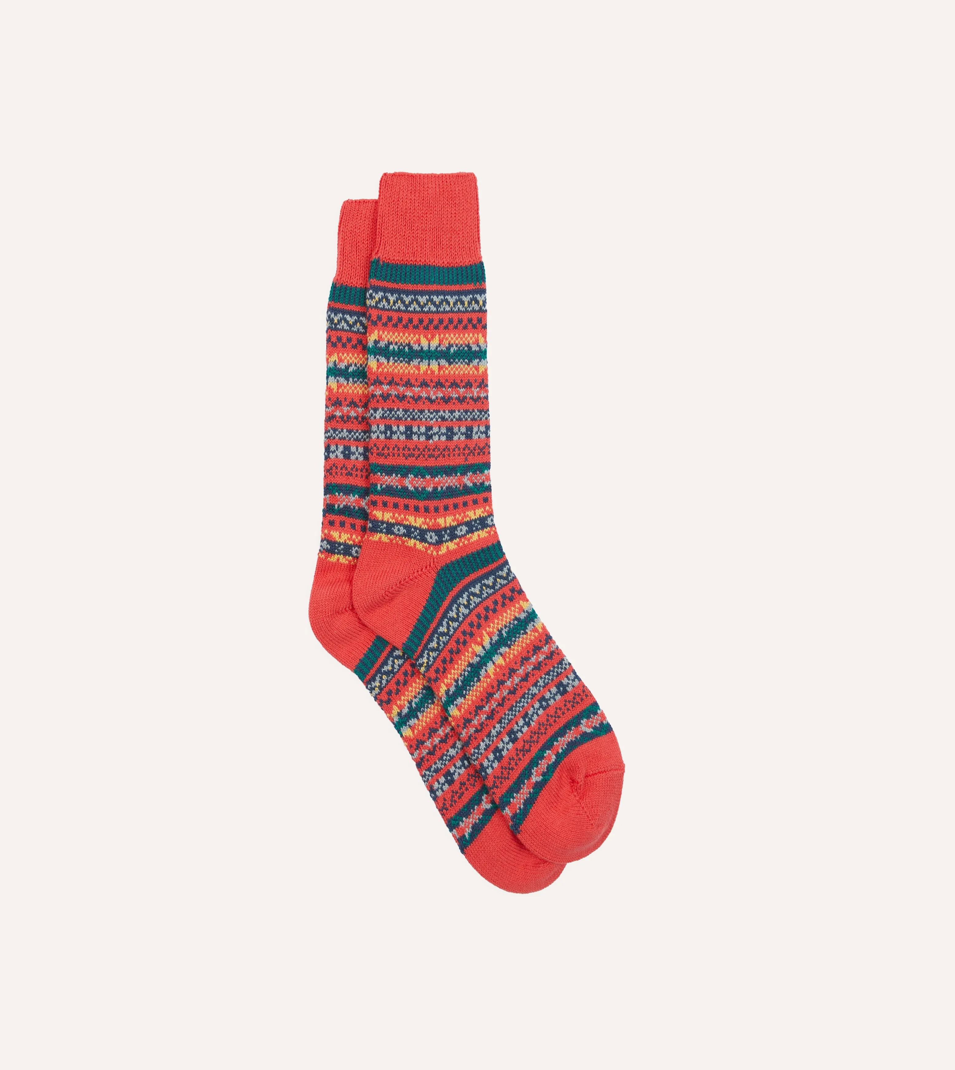 RoToTo Red Cotton Fair Isle Socks