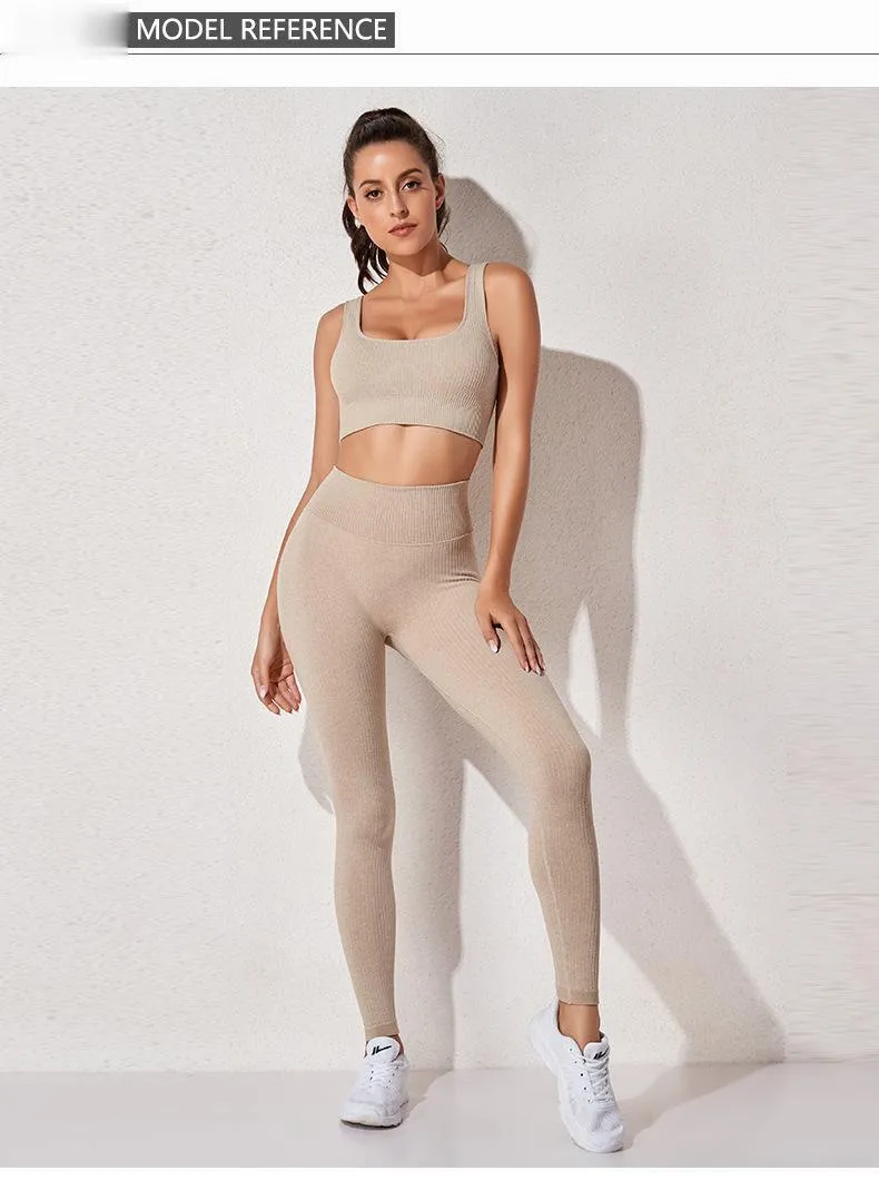 Seamless Gym Yoga Set Women Sports Bra Crop Top Long Sleeve Yoga Suit Leggings Women Gym Clothing Female High Waist Yoga Pants