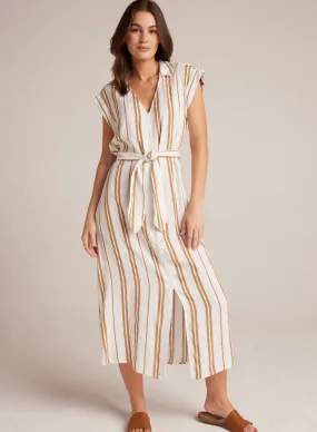 Short Sleeve Belted Dress - Redwood Stripe