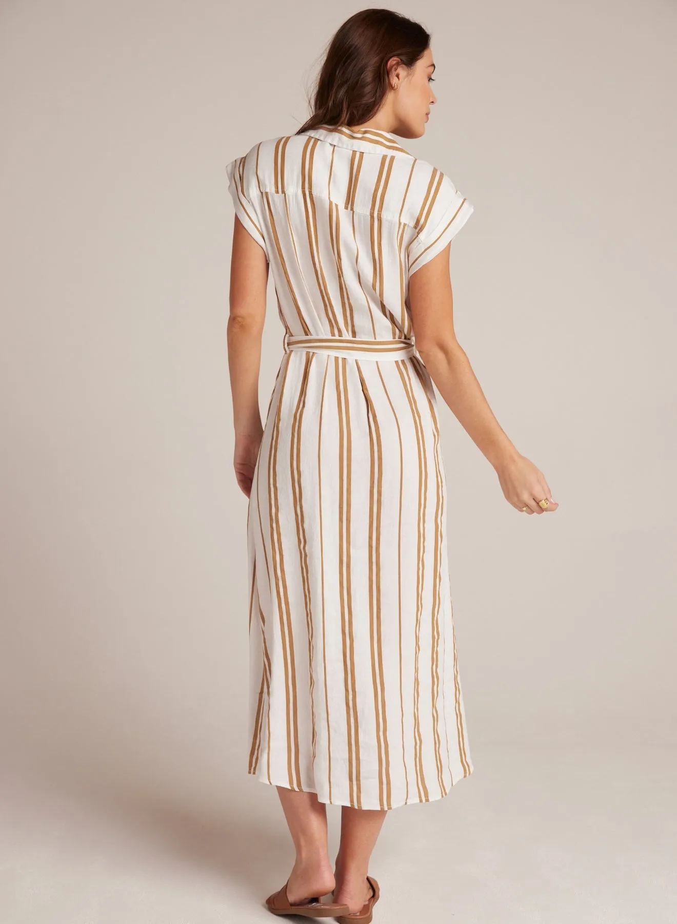 Short Sleeve Belted Dress - Redwood Stripe