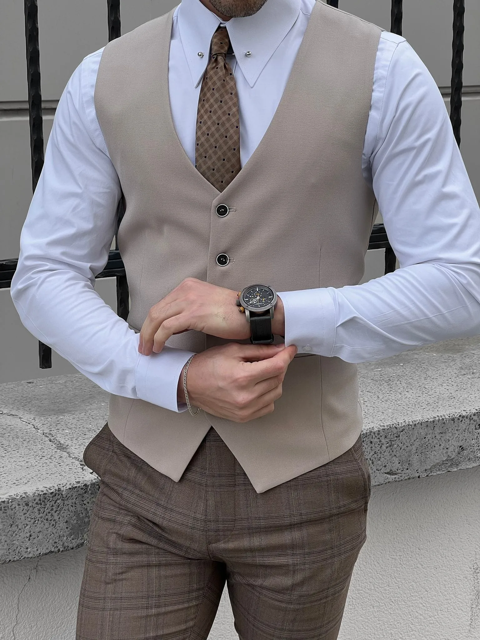 Slim Fit Wool Beige Men’s Waistcoat