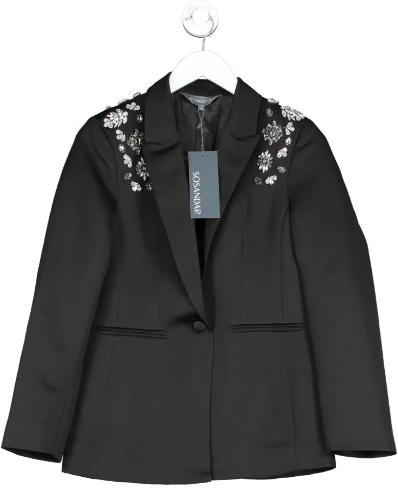 SOSANDAR Black Tailored Embellished Blazer UK 6