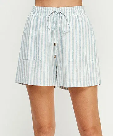 Stripe Linen Shorts - Soft Blue