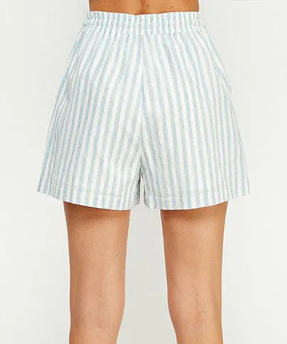 Stripe Linen Shorts - Soft Blue