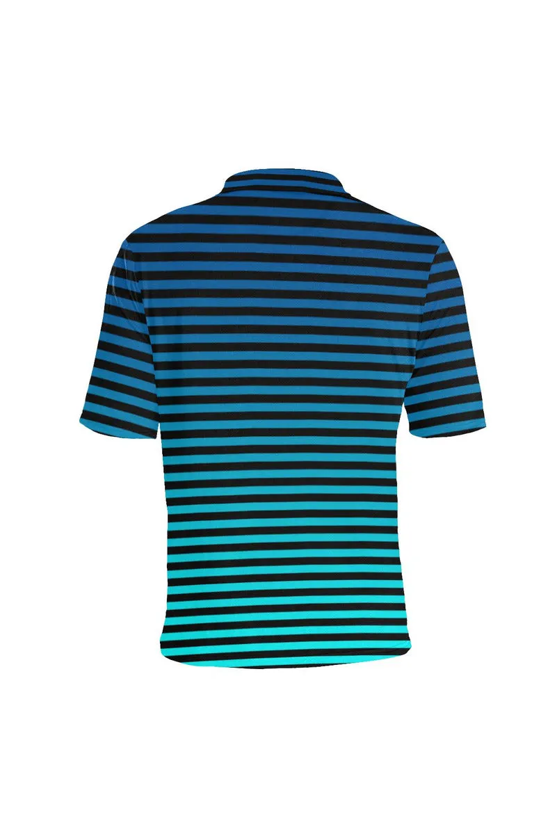 Striped Shades of Blue Men's Print Polo Shirt