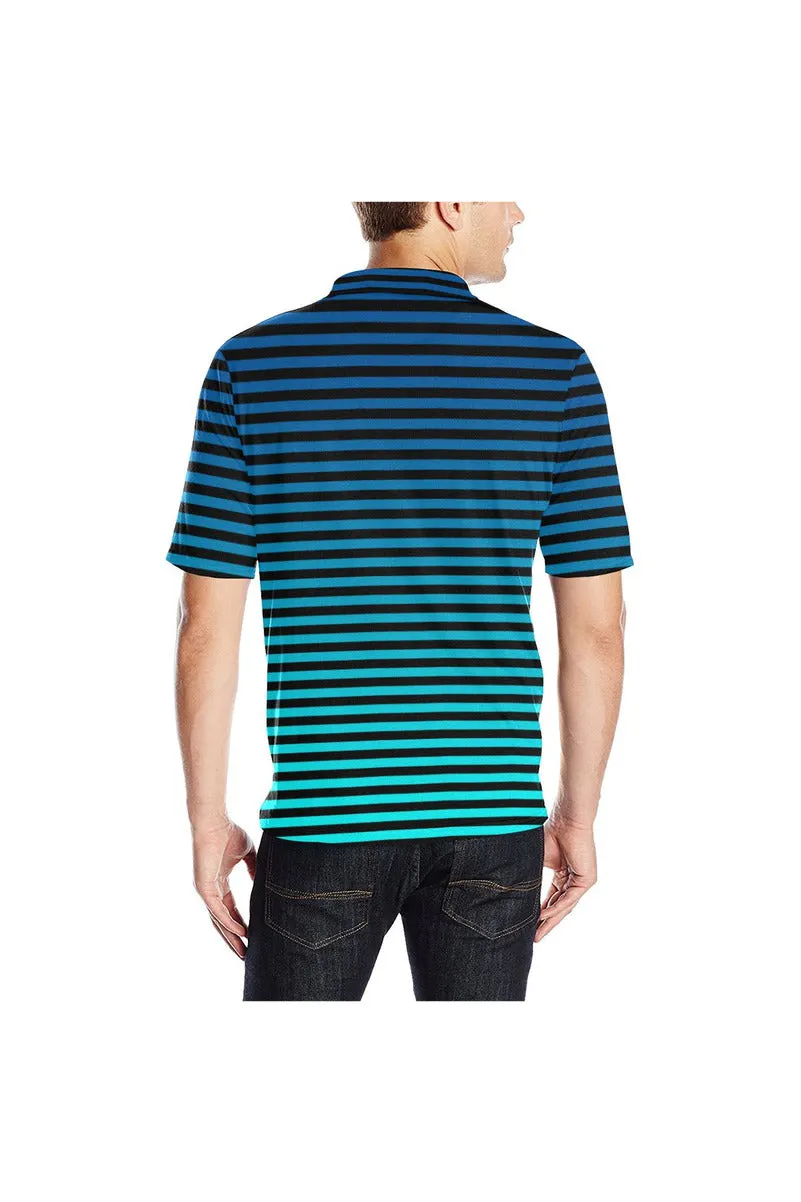 Striped Shades of Blue Men's Print Polo Shirt