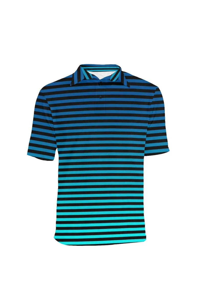 Striped Shades of Blue Men's Print Polo Shirt