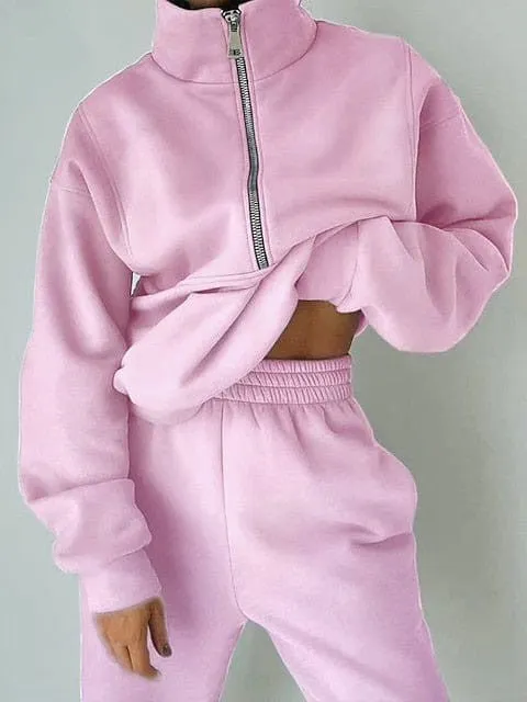 Stylish Women's 2-Piece Tracksuit Sweatsuit with Half-Zip Fleece Pullover