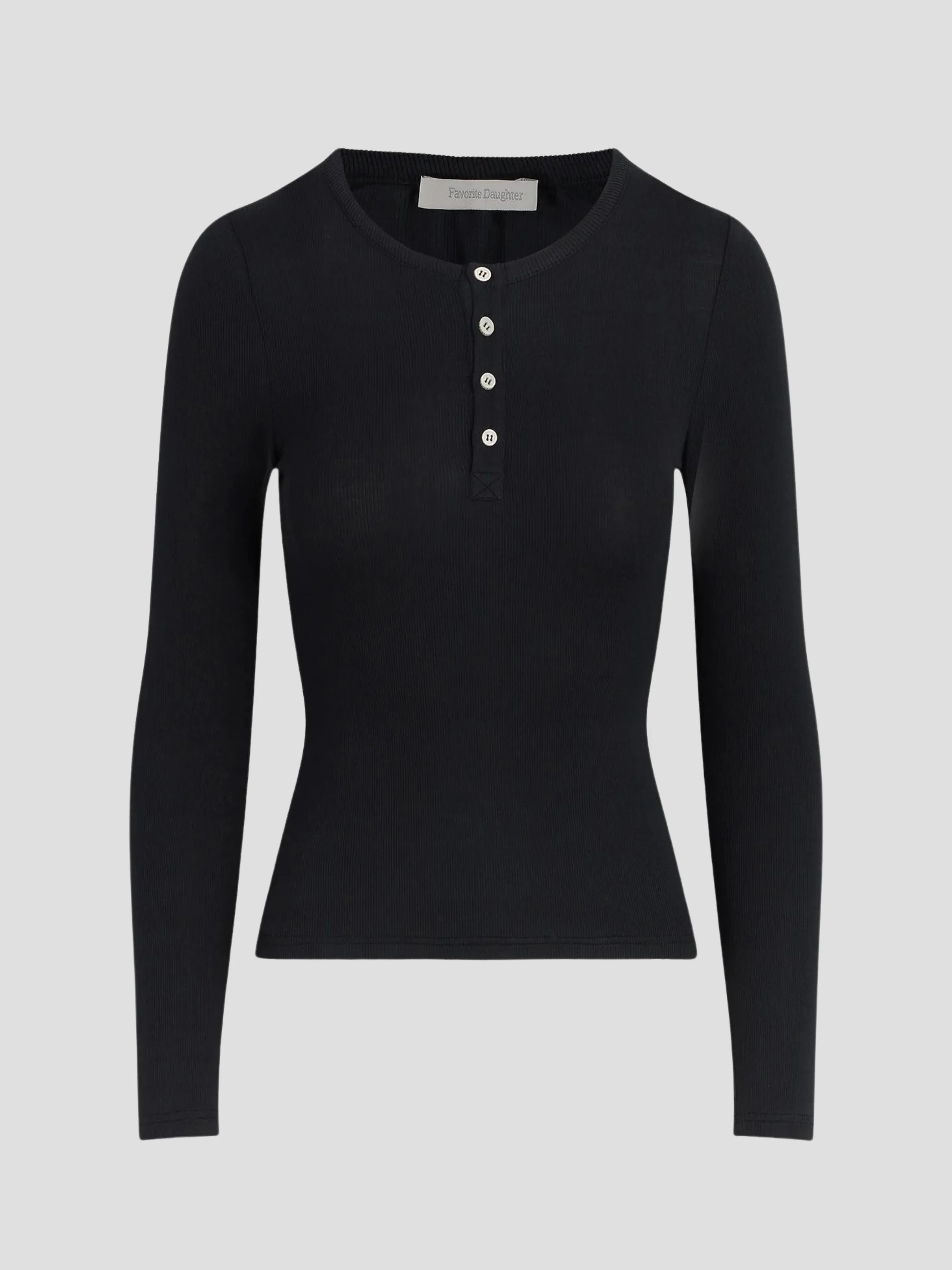 The Henley Ribbed Long Sleeve in Black