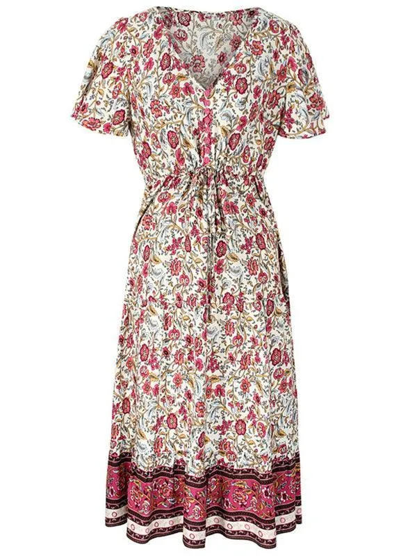 V-Neck Floral Maxi Day Dress