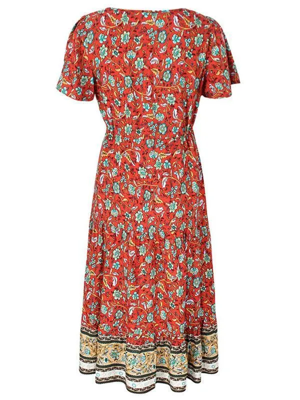 V-Neck Floral Maxi Day Dress