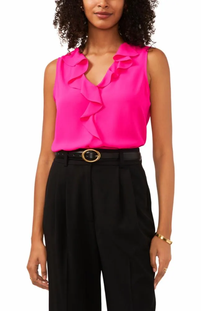 Vince Camuto Apparel S/L VNK RUFFLE FRT BLOUSE V596/HOT PINK