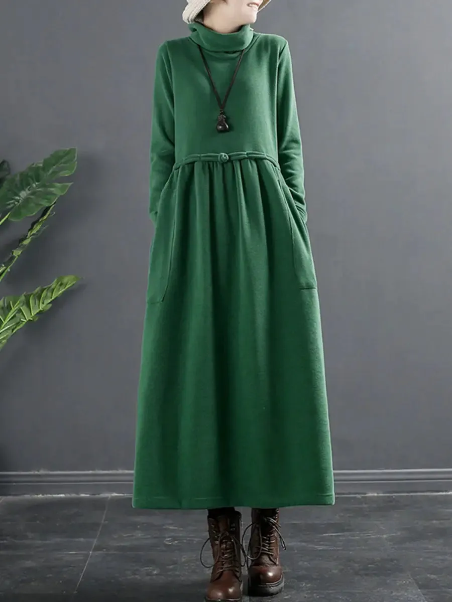 Women Turtleneck Draped Long Dress