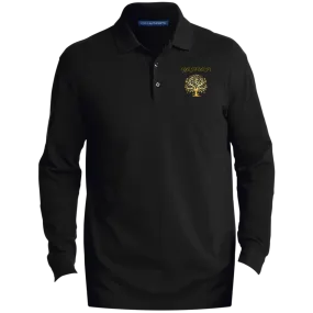 Yahuah-Tree of Life 01 Men's Designer EZCotton Long Sleeve Three Button Polo Shirt (Black/Navy Blue)